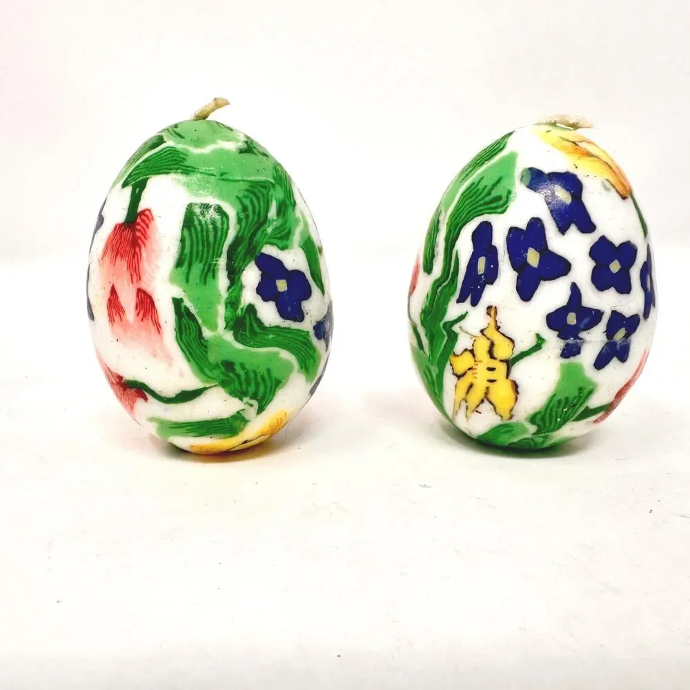 Vintage Multicolor Floral Egg Candles Set of 6 - Egg & Candle Collectors 2.5”